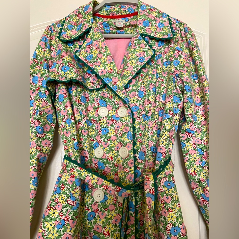 Vintage print jacket, trench, rick-rack trim, Small